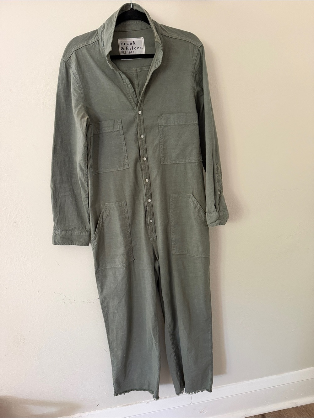 Frank & Eileen Olive Utility Long-Sleeve Jumpsuit